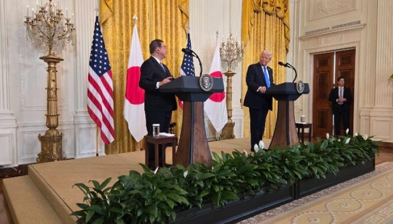 Japanese Prime Minister Shigeru Ishiba and US President Donald Trump at a press conference